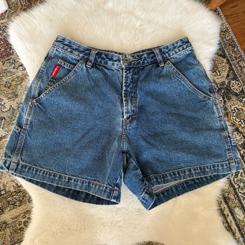 Vintage Unionbay Womens Carpenter Denim Shorts Blue Y2K Utility Size 7 4/6